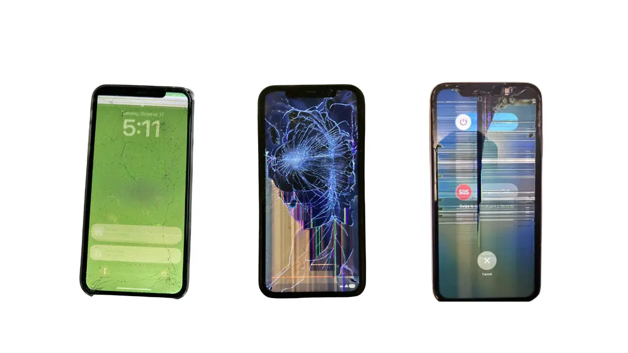 kapotte iphone schermen waarbij het scherm moet gerepareerd worden