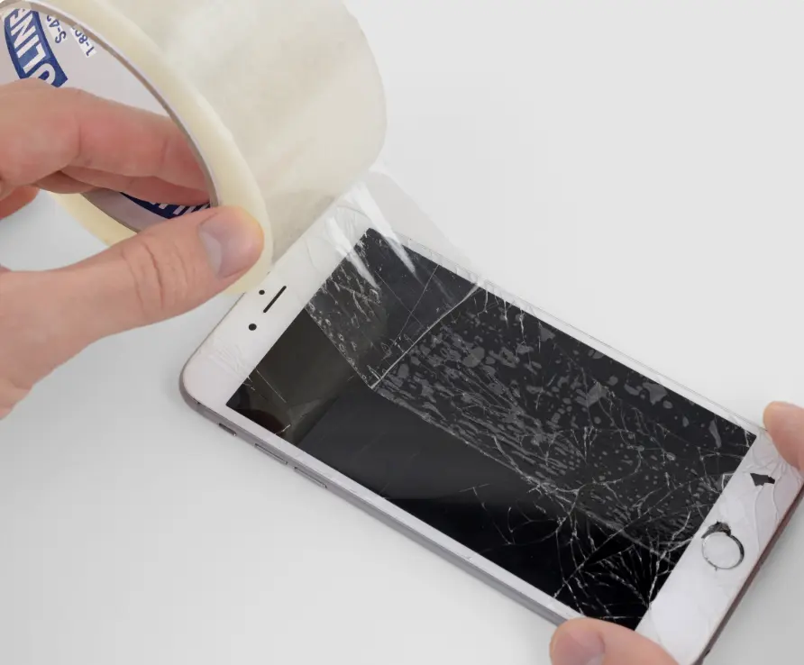 plakband op gebarsten scherm iphone